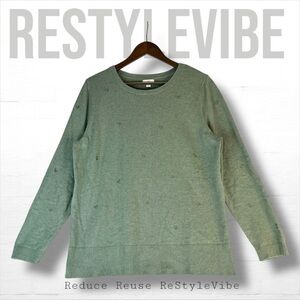 J JILL Women’s Size L Sweater Crewneck Embroidered Details Polka Dots Cotton